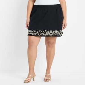Future Collective Women’s Black Skirt Embroidery Linen Mini A-Line Size L